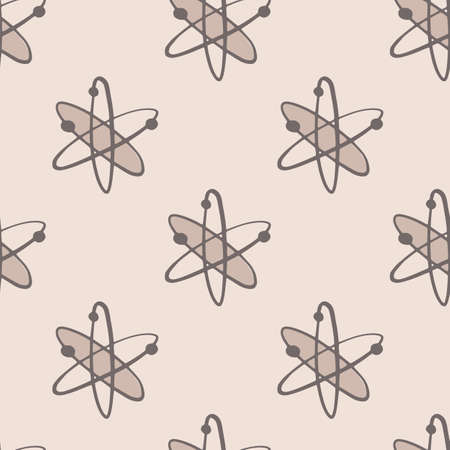 Minimalistic seamless pattern with biotechnology atom shapes. Simple molecule formula print in pastel tones. Decorative backdrop for fabric design, textile print, wrapping, cover. Vector illustration.のイラスト素材
