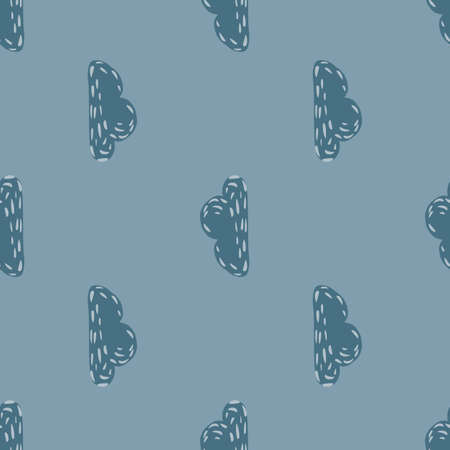 Simple seamless pattern with doodle clouds ornament. Rainy weather print in blue colors. Dashed silhouettes. Perfect for fabric design, textile print, wrapping, cover. Vector illustration.のイラスト素材