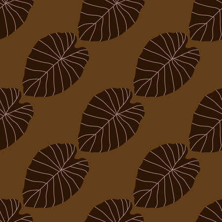 Fall seamless pattern with brown leaf outline shapes on beige background. Simple ornament in autumn tones. Designed for wallpaper, textile, wrapping paper, fabric print. Vector illustration.のイラスト素材