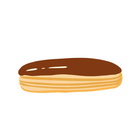 Eclair on white background. Cartoon bakery products with glaze in style doodle vector illustration.のイラスト素材