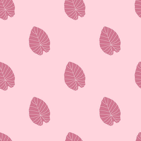 Lilac tones seamless botanic pattern with simple leaf ornament. Doodle floral backdrop in pastel palette. Designed for wallpaper, textile, wrapping paper, fabric print. Vector illustration.のイラスト素材