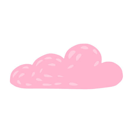 Cloud isolated on white background. Cartoon cute cloud pink color in doodle vector illustration.のイラスト素材