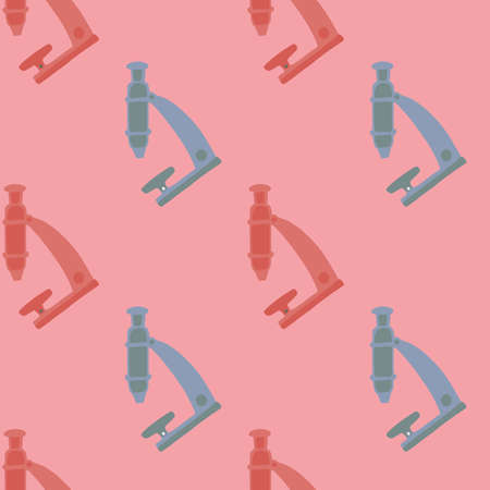 Pink and blue abstract seamless microscope pattern. Pink background. Medicine labaratory backdrop. Decorative print for wallpaper, textile, wrapping paper, fabric print. Vector illustration.のイラスト素材