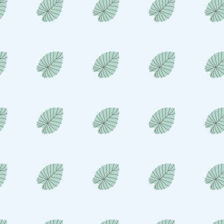 Minimalistic seamless doodle pattern with natural leaf silhouettes. Blue palette artwork. Designed for wallpaper, textile, wrapping paper, fabric print. Vector illustration.のイラスト素材