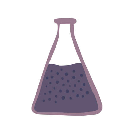 Flask conical isolated on white background. Abstract medical equipment purple color in doodle style vector illustration.のイラスト素材