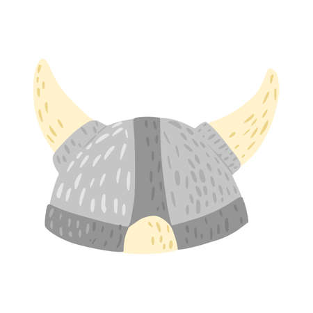 Helmet with horns isolated on white background. Cartoon cute weapon of viking in doodle style vector illustration.のイラスト素材