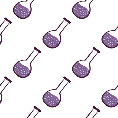Random seamless pattern in pastel palette with flasks on white background. School style. Great for fabric design, textile print, wrapping, cover. Vector illustration.のイラスト素材