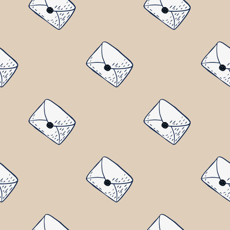 Seamles minimalistic pattern with flat posr paper mails. White letters on beige background. Great for fabric design, textile print, wrapping, cover. Vector illustration.のイラスト素材