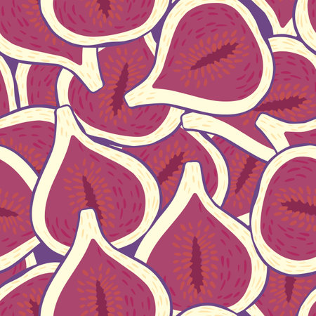 Seamless abstract pattern with bright fig simple shapes. Creative fruit food artwork. Designed for fabric design, textile print, wrapping, cover. Vector illustration.のイラスト素材