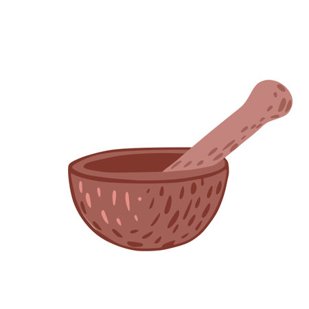 Mortar with pestle isolated on white background.Abstract sketch kitchen tool hand drawn. Doodle vector illustration.のイラスト素材