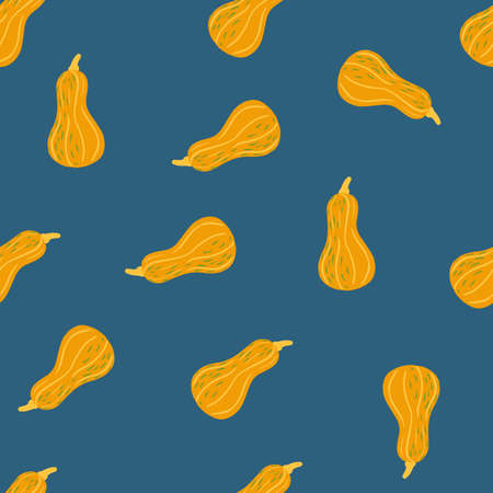 Harvest fall seamless random pattern with simple orange pumpkin elements. Blue background. Perfect for fabric design, textile print, wrapping, cover. Vector illustrationのイラスト素材