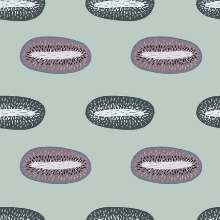 Tropical fruit seamless pattern with kiwi pastel colors silhouettes. Gray background. Designed for fabric design, textile print, wrapping, cover. Vector illustration.のイラスト素材