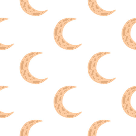 Doodle islamic moon seamless pattern. Isolated print with orange ornament on white background. Great for fabric design, textile print, wrapping, cover. Vector illustration.のイラスト素材