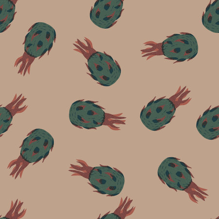 Hand drawn seamless pattern with simple pale blue pitahaya ornament. Pale pink background.のイラスト素材