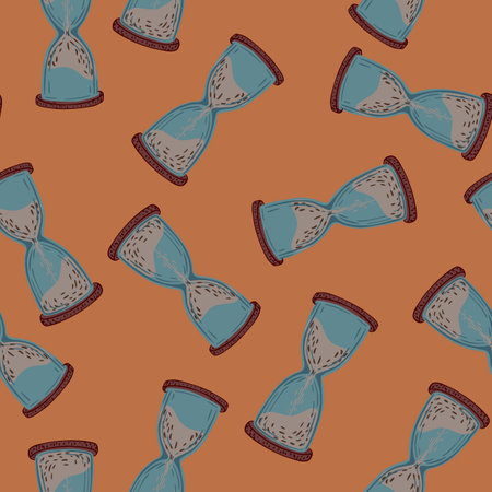 Random hourglass blue silhouettes print seamless pattern. Orange background. Pale tones. Designed...