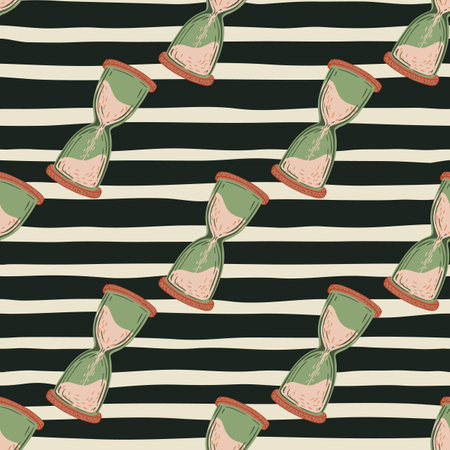 Beige and green colored hourglass elements seamless pattern.  .
