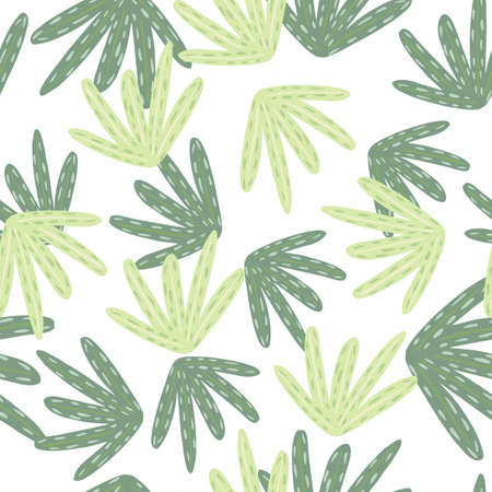 Isolated botanic seamless pattern with green tones foliage shapes. White background. Simple design. Decorative backdrop for fabric design, textile print, wrapping, cover. Vector illustrationのイラスト素材