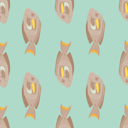 Underwater zoo seamless pattern with simple beige surgeon fish ornament. Pastel blue background. Decorative backdrop for fabric design, textile print, wrapping, cover. Vector illustrationのイラスト素材