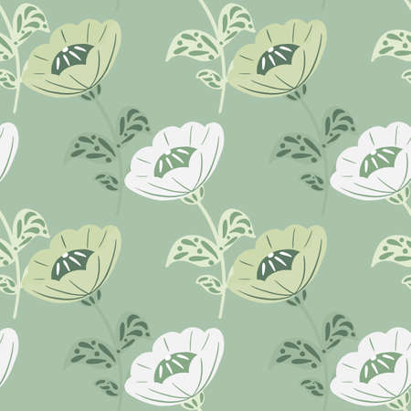 Fashion seamless pattern in hand drawn style with bloom vintage flowers shapes. Blue background. Perfect for fabric design, textile print, wrapping, cover. Vector illustration.のイラスト素材