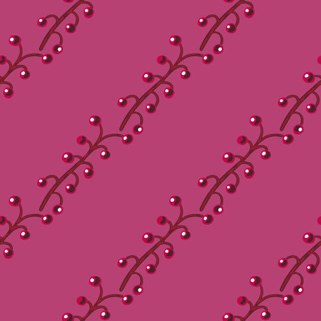 Minimalistic style seamless pattern with diagonal berry branches ornament. Pink background. Simple design. Vector illustrationのイラスト素材