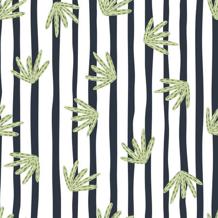 Seamless random pattern with botanic gray foliage silhouettes print. Striped white background. Decorative backdrop for fabric design, textile print, wrapping, cover. Vector illustrationのイラスト素材