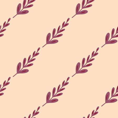 Seamless nature botanic seamless pattern with purple colored leaf branches shapes. Pink background....
