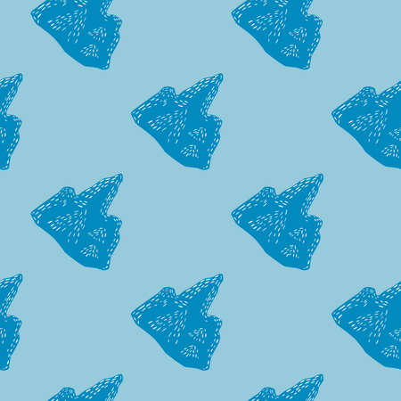 Hand drawn iceland ocean seamless pattern with doodle iceberg ornament. Blue palette cold winter...