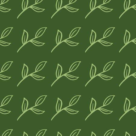 Olive green palette seamless pattern with hand drawn contoured leaf branches ornament. Decorative backdrop for fabric design, textile print, wrapping, cover. Vector illustration.のイラスト素材