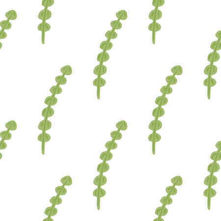 Isolated seamless pattern with green doodle seaweed silhouettes ornament. White background.のイラスト素材