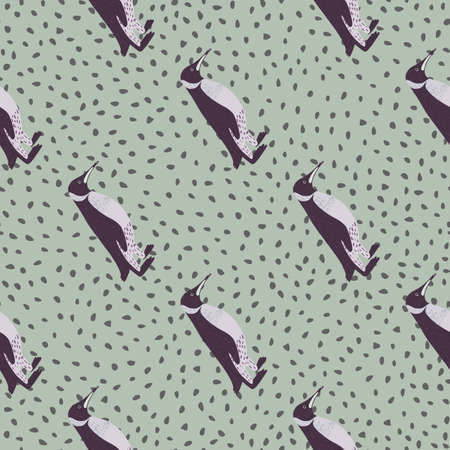 Cartoon childish seamless pattern with pale purple penguins print. Light green dotted background.のイラスト素材