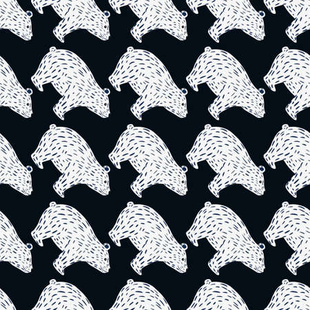 Dark seamless wild fauna seamless arctic pattern with polar bear ornament. Black background. Simple design. Perfect for fabric design, textile print, wrapping, cover. Vector illustration.のイラスト素材