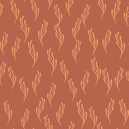 Doodle seamless abstract creative pattern with minimalistic branches shapes. Little random botany ornament. Designed for fabric design, textile print, wrapping, cover. Vector illustration.のイラスト素材