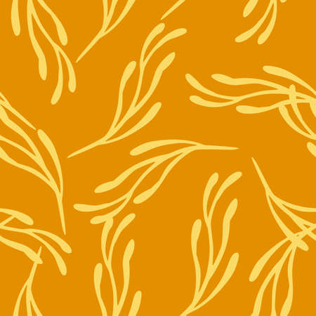 Seamless decorative pattern with yellow random elements. Orange background. Vintage botany artwork. Designed for fabric design, textile print, wrapping, cover. Vector illustration.のイラスト素材