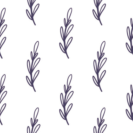 Isolated seamless pattern with outline navy blue branches simple print. White background. Doodle backdrop. Perfect for fabric design, textile print, wrapping, cover. Vector illustration.のイラスト素材