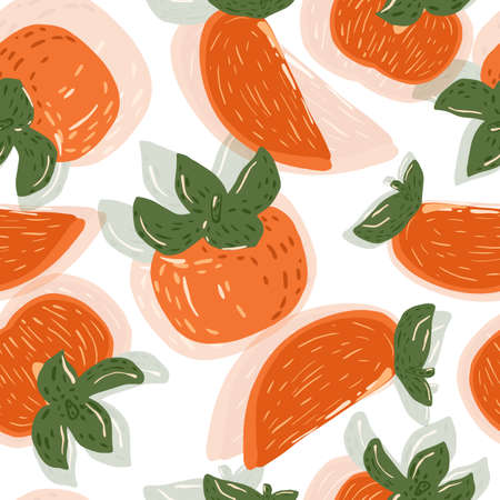 Seamless pattern persimmons on white background. Beautiful hand drawn fruits for design fabric....