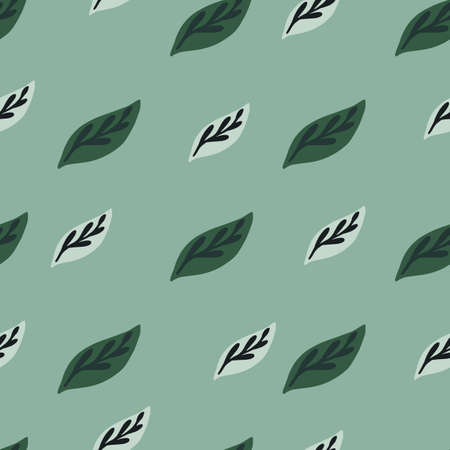 Abstract botanic seamless pattern with green leaves silhouettes print. Green and blue colored artwork. Perfect for fabric design, textile print, wrapping, cover. Vector illustration.のイラスト素材