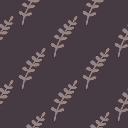 Dark autumn foliage seamless pattern with simple leaves branches shapes. Brown background. Decorative backdrop for fabric design, textile print, wrapping, cover. Vector illustration.のイラスト素材