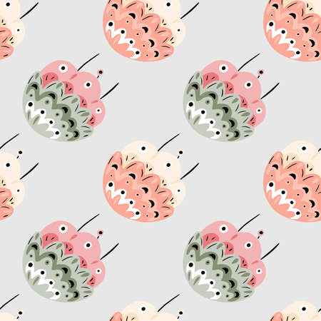 Pastel tones seamless pattern with ornamental pink vintage flowers print. Light pastel blue...