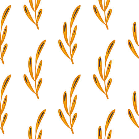 Botanic simple style seamless pattern with simpe outline orange twig elements. Isolated floral backdrop. Designed for fabric design, textile print, wrapping, cover. Vector illustration.のイラスト素材