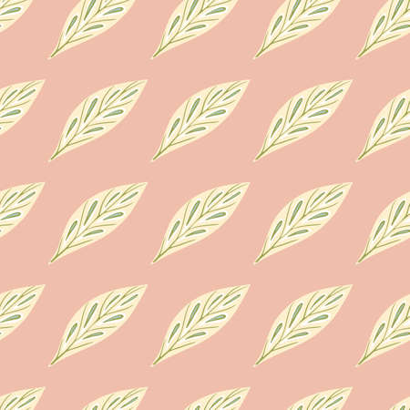 Yellow abstract geometric leaf seamless pattern in doodle style. Pastel pink background. Decorative...