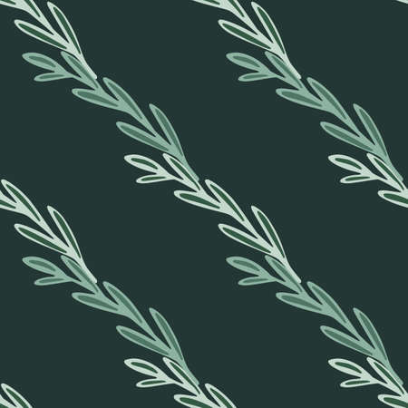Herbal seamless pattern with hand drawn outline leaf branches shapes. Dark background. Designed for fabric design, textile print, wrapping, cover. Vector illustration.のイラスト素材