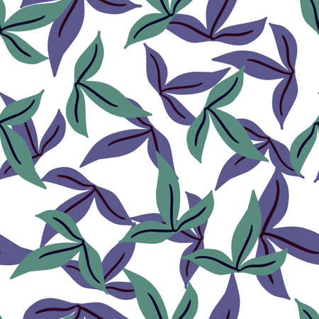 Isolated botanic seamless pattern with navy blue and turquoise simple leaves shapes. White background. Perfect for fabric design, textile print, wrapping, cover. Vector illustration.のイラスト素材