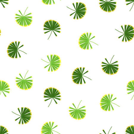 Random green little palm licuala silhouettes seamless pattern. Isolated botanic doodle backdrop. Perfect for fabric design, textile print, wrapping, cover. Vector illustration.のイラスト素材