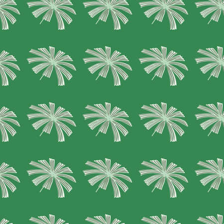 Gray abstract palm licuala leaf ornament seamless pattern. Bright green background. Nature foliage print. Perfect for fabric design, textile print, wrapping, cover. Vector illustration.のイラスト素材