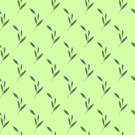 Herbal seamless pattern with simple contour foliage leaves shapes. Light green background. Doodle backdrop. Perfect for fabric design, textile print, wrapping, cover. Vector illustration.のイラスト素材