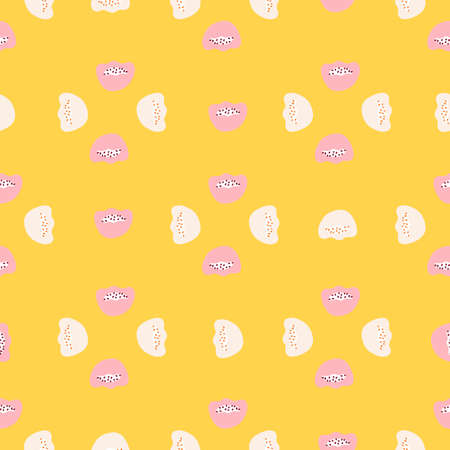 Bloom nature seamless pattern with white and pink poppy flowers elements. Yellow bright background....