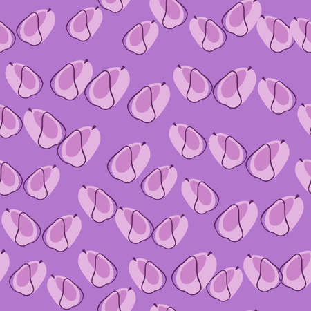 Seasonal harvest seamless pattern with little abstract plums ornament. Pastel purple background....