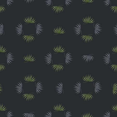 Geometric style seamless pattern with gray and green tropic leaves shapes. Plants doodle...