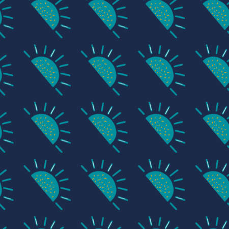 Natural seamless pattern with bright blue fruit lobules ornament. Navy blue background. Organic...