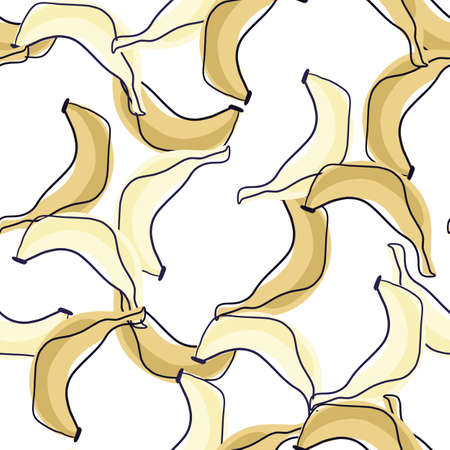 Seamless isolated pattern with organic random beige and orange banana silhouettes. White background. Perfect for fabric design, textile print, wrapping, cover. Vector illustration.のイラスト素材